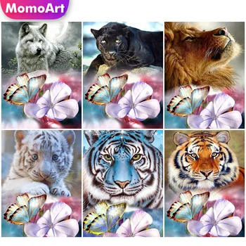 MomoArt Diamond Mozaiky Zvierat Cross Stitch Súpravy Diamond Maľovanie Lev Plný Vrták Námestie Výšivky Tiger Nový Príchod Stenu Decor