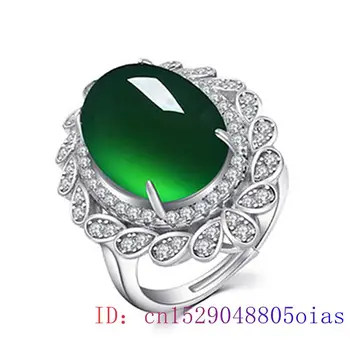 Green Jade Krúžok Módny Crystal Zirkón Kúzlo Šperky Ženy Chalcedony Drahokam Prírodné Amulet Darčeky 925 Silver