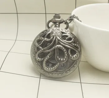 Retro Octopus Duté Kryt Quartz Vreckové Hodinky Bronz Náhrdelník Prívesok, Ručne vyrábané Hodiny Upomienkové Darčeky pre Mužov, Ženy, reloj
