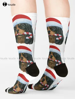 Vianočné Cavalier King Charles Spaniel Black And Tan Ponožky Futbal Ponožky Mužov Streetwear 360° Digitálna Tlač Gd Hip Hop Retro Umenie