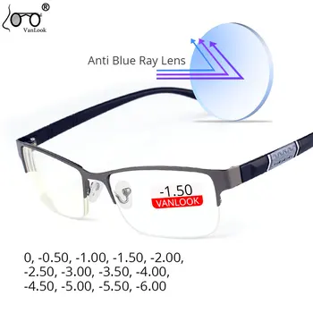 Krátkozrakosť Okuliare pre Mužov Proti Blue Ray Počítač Okuliare Pol Okuliare Rám 0 -0.50 -1.0-1.50-2.00-2.50-4.00-4.50-5.00-5.50-6.00