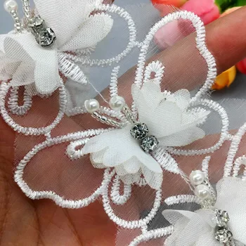 10X 3D Butterfly Kvety Diamond Kamienkami Čipky Orezania pása s nástrojmi Vyšívané Svadobné Šaty, Klobúk Šitie Príslušenstvo pre Oblečenie