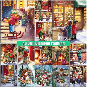 DIY 5D AB Diamond Maľovanie Vianočných Mozaiky Snehuliak Plné Námestie/Kolo Drahokamu Obrázok Diamont Výšivky Domáce Dekorácie