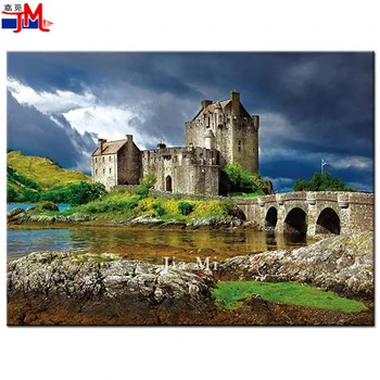 Škótsko Krajinný Obraz Diamond Maľovanie Cross Stitch Eilean Donan Castle Scenérie 5d Diy Diamond Výšivky Drahokamu Mozaika