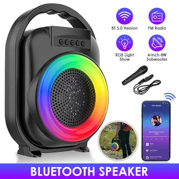 Prenosné TWS Bluetooth Reproduktorov Subwoofer s RGB Svetla, FM Ťažké Basy Zvuk 1500mAh Priestorový Zvuk Bluetooth Reproduktor pre Strán