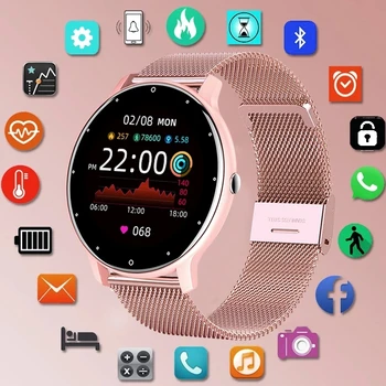 2021 Nové Inteligentné hodinky Dámy Celej dotykovej Obrazovky a Šport Fitness hodinky, vodotesný IP67 Bluetooth Pre Android iOS Smart hodinky Žena