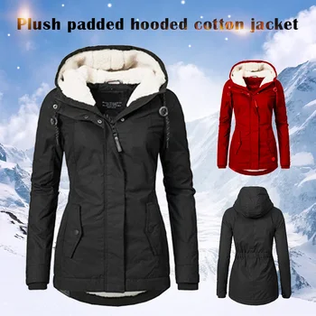 Nepremokavé Teplý Zimný Kabát s Kapucňou Thickend Fleece Linajkované Bavlna Kabát pre Ženy FS99