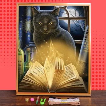 Čierna Mačka predtlačené 11CT Cross-Stitch Auta Výšivky DMC Vlákna Maľovanie Pletenie ručné práce Remeselné Niť Dospelých