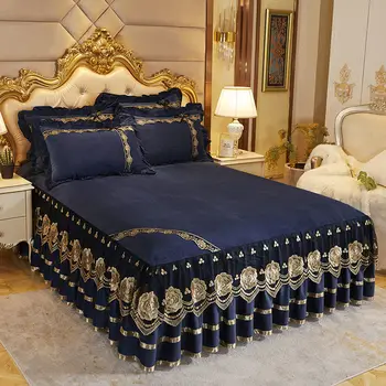 RainFire prehoz cez posteľ, na Posteli Svadobné Lôžko List Čipky Posteľ Sukne Crystal Velvet Textílie Kráľ Queen Size Bed Kryt s obliečky na Vankúše