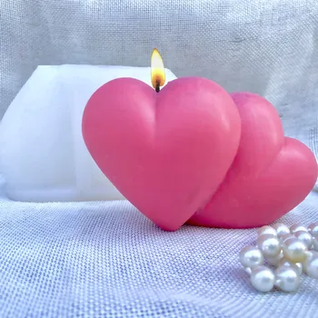 3d Troch-dimenzionální Dvojité Srdce v tvare Sviečky Formy Sa Používa, Aby DIY Krásne a Jednoduché, Sviečka, Silikónové Formy na Mydlo Plesní
