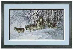 Amishop Najvyššej Kvality Gold Collection Počíta Cross Stitch Auta Zime je Čipky Wolf Pack V Zime Sneh Vlci Dim 35009