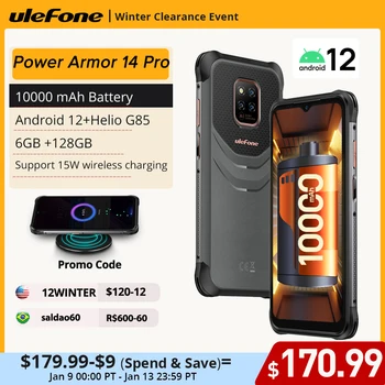 Ulefone Power Armor 14 Pro Robustný Telefón 10000mAh Android 12 Nepremokavé Smartphone 128GB Bezdrôtové Nabíjanie, NFC Globálna verzia