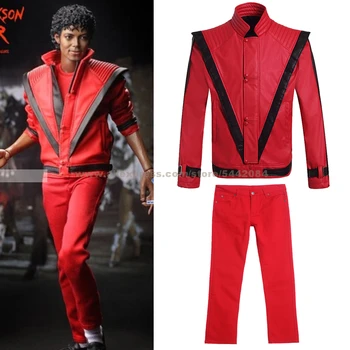 MJ Michael Jackson Kabát, Bundu Thriller Červené Odrazové Kožený Kabát MTV Nohavice Kolekcia Outwear Strany Cosplay Imitácia Kostým
