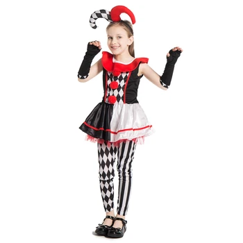 Dievčatá Zlo Harlequin Kostým Detský Zombie Cirkus Šašo Cosplay Kostým Halloween Kostým Purim Karneval Party Oblečenie