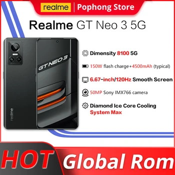 Globálne Rom Realme GT Neo 3 5G MobilePhone 6.7 palcový 120Hz Displej Dimensity 8100 5G Ocat Core 80 W/150W FastCharge NFC