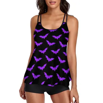 Fialová Bat Tlač Plavky Halloween Vzor Dvojdielne Plavky Tankini Jednoduché Plavky Plus Veľkosť Vytlačené Plávať Pláž Nosiť
