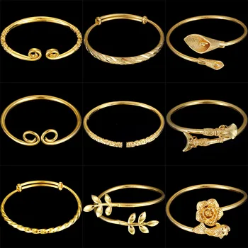 Najnovšie Zlatá Farba Otvorenia Náramok Pre Moderné Ženy, Mužov Výročie Osobnosti Darček Vyrezávané Vzory Nastaviteľné Náramky Šperky