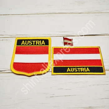 Rakúska Štátna Vlajka Výšivky Škvrny Odznak Štít A Štvorcový Tvar Pin Jeden Súbor Na Remienok Na Ruku Handričku Batoh Dekorácie
