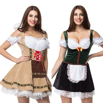 2021 Ženy Sexy Nemecký Tradičný Oktoberfest Dámske Šaty Pivo Dievča Kostým Pre Dospelých Bavorský Krátky Rukáv Maškarný Kostým