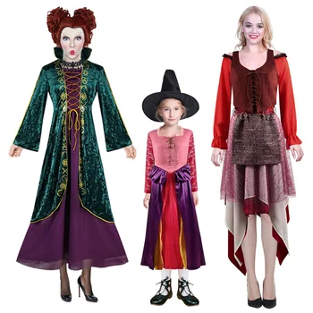 Film Hocus Pocus Winifred Sarah Cosplay Kostým Čarodejnice Stredovekého Princezná Šaty, Plášť Celý Súbor Žien Halloween Party Roleplay
