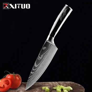 XITUO 6 Palcový Kuchár nôž Doma Kuchynské Nože Laser Damasku Vzor Ostrý Japonský Santoku Nôž, Sekáčik Krájanie, Nôž Varenie