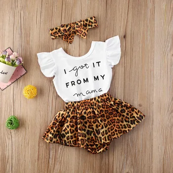 3ks Najnovšie Letné Batoľa Detská Baby Girl Bavlna Ležérne Oblečenie Set List Kombinézu Leopard Šortky hlavový most Roztomilé Detské Oblečenie