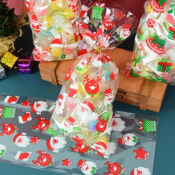 50pcs Transparen PVC Santa Strom Jeleň Vianočné Darčekové Tašky Jasné, Tlačené Plastové Cookie Snack Balení Taška Nový Rok Navidad Dekor