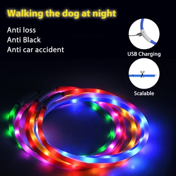 LED Svietiace Obojok Psa Golier Noc Svietiace Obojky USB Nabíjanie Nabíjateľných Noci Bezpečnosť Blikajúce Náhrdelník Hračka