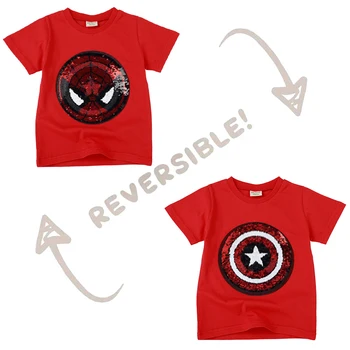 Chlapci Disney Tričko Superhrdina Sequin Reverzibilné Topy Tees Deti Spiderman Tvár-zmena Kapitán Amerika T Shirt Jednorožec Oblečenie
