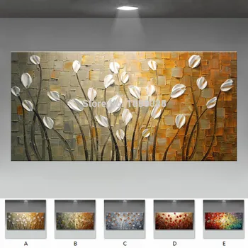 Frameless Ručne maľované Abstraktnú olejomaľbu moderné Hrubé olej Nôž biele kvety na Plátne, Obrazy na stenu Umenie Domova