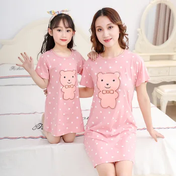 Matka Dcéra Šaty Letné Bavlna Rodiny Zodpovedajúce Oblečenie Cartoon župane Zodpovedajúce Pyžamo Krátke rukávy Dievča Sleepwear