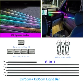 6 in1 Multicolor RGB Symfónia Auto Okolia Interiérové LED Akryl Sprievodca Optický Tečie Univerzálne Dekorácie Atmosféru Svetlá