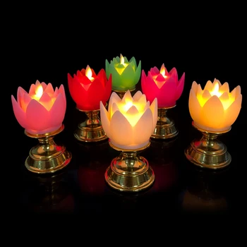 Farebné Elektrické Buddha Lotus Ľahké batériové Flameless Blikanie LED Sviečka Čaj Lampa Modlitba Príslušenstvo Domáce Dekorácie