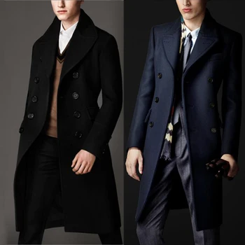 Vlastné Veľkosti Luxusný Britský Štýl 80% Cashmere Kabát Muž Zimné Zákopy Srsti Pánske Dlhé Vlny Kabát Black Navy Blue