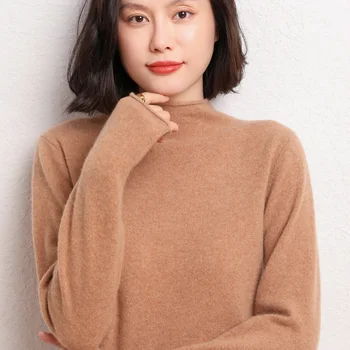 100% čistá vlna cashmere sveter žien pol vysoká krku pulóver jeseň/zima bežné zrastov topy kórejský dlhým rukávom bunda Žena
