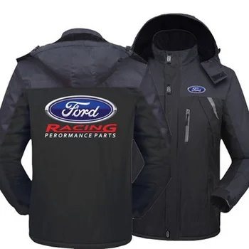 Zimná Bunda pre Mužov Ford logo Hrubé Velvet Teplý Kabát Muž Vetru s Kapucňou Outwear Bežné Horolezectvo Kabát C