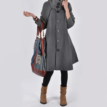 Nové Jesenné Zimné dámske Bundy Kabáty kórejský Voľné Veľké Veľkosti Polovice Dlho Vlnené Kabát, Plášť Windbreaker Ženy Kabát 5XL