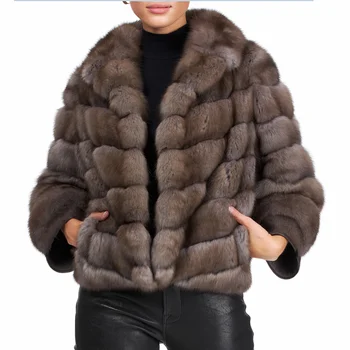 Zimné lady reálne fox kožušiny, čierna noriek kožušiny, fialová noriek kožušinový kabát, teplé a módne v zime, Európsky štýl street style