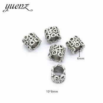 YuenZ 10pcs DIY Okrúhle Korálky zobrazili kľúčové tlačidlá Pre Šperky, Takže Antique Silver farba Veľký Otvor Dištančné Korálky Kúzlo Dištančné Korálky 10*8 mm R33