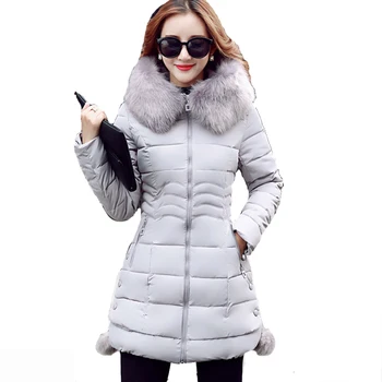 2021 Kórejský Mid-Dlhé Veľký Kožušiny Golier Slim Parkas Ženy Zimná Bunda S Kapucňou Teplý Kabát Žena Nadol Bavlna Vetrovka Hrubé Vrchné Oblečenie
