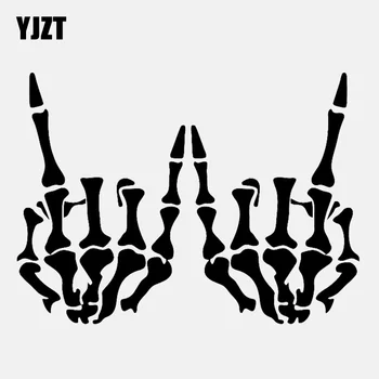 YJZT 17.5 CM*12.9 CM Kostra ruky, Rock & Roll Lebky Okno Vinyl Black/Silver Auto Nálepky C22-0723