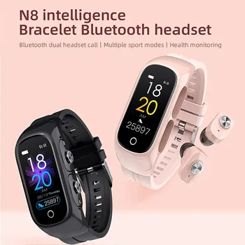 Nové N8 Smart Hodinky s Bluetooth Slúchadlá 0.96 Palec Štvorcový Displej TWS Headset Hovor Hodinky Dlhý Pohotovostný Zdravie Monitor