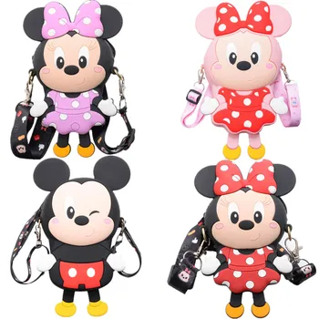 Disney Anime Mickey Minnie Mouse Série Kawaii Silikónové Taška Veľké Messenger Taška Deti Mince Kabelku Hračky Pre Dievčatá Vianočný Darček