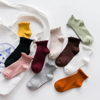 Prehrabať Ponožky Ženy Bavlna Lolita Japonský JK Naberaný Posádky Uprostred Trubice Členok Biele, Ružové a Kawaii Roztomilý Harajuku Calcetines Žena