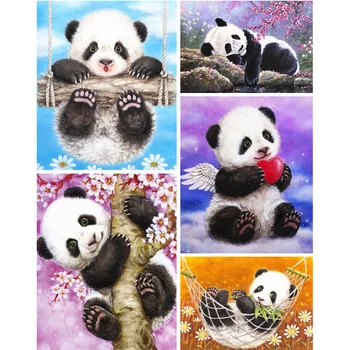 HUACAN 5D DIY Diamond Maľovanie Panda Plné Námestie Diamond Výšivky Zvierat Mozaikový Obraz Kamienkami Kvet Domova