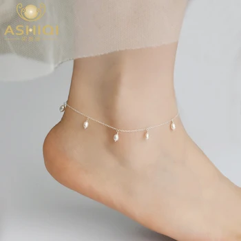 ASHIQI Prírodné Sladkovodné Perly 925 Sterling Silver Ponožky pre Ženy 3-4 mm pearl Nohy Šperky, Strieborné Ženské Nohy Reťazca