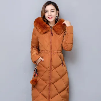Veľké kožušiny zimný kabát pribrala vetrovka ženy šitie tenký dlhý zimný kabát dole bavlna dámy nadol vetrovka nadol bunda ženy 2019