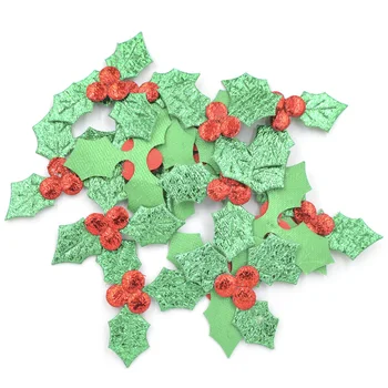 Veľkoobchod 300Pcs Lesk Zelená Holly List a Červené Bobule Handričkou Nášivka pre Vianočné Dekorácie, Stolný Ornament Príslušenstvo K64